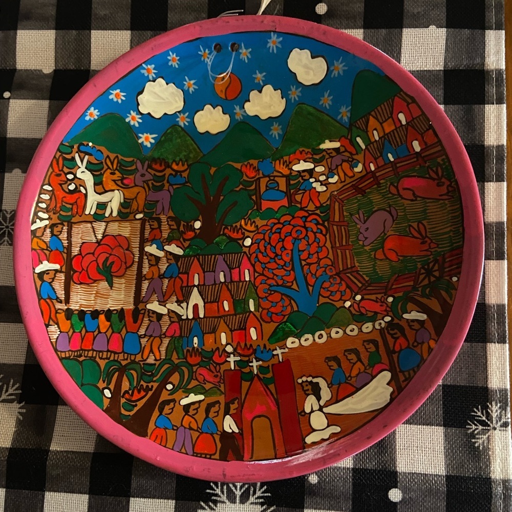 Mexican Folk Art Terracotta Wall Hanging Plate - Picture 2 of 5